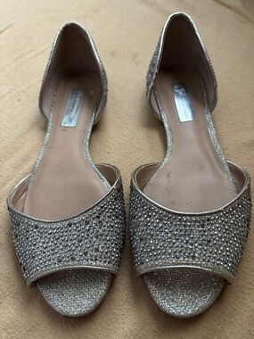 INC International Concepts Silver Open-Toe D'Orsay Flats with Rhinestones